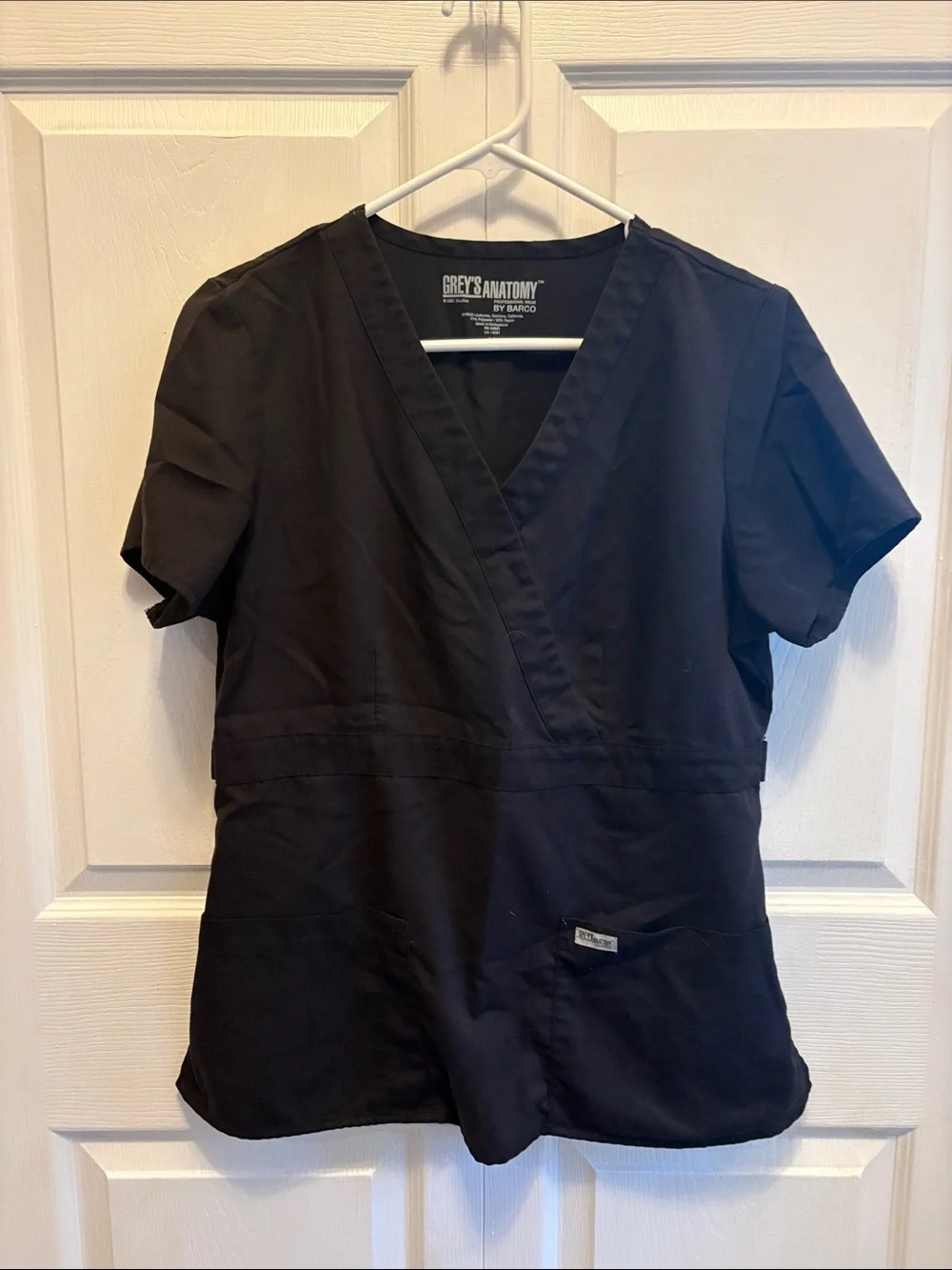 Greys Anatomy by Barco Black Mock Wrap Scrub Top Medical Uniform Medium M - Picture 1 of 8